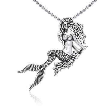 Movable Mermaid Silver Pendant with Gemstone And Chain Set TSE748 - Jewelry